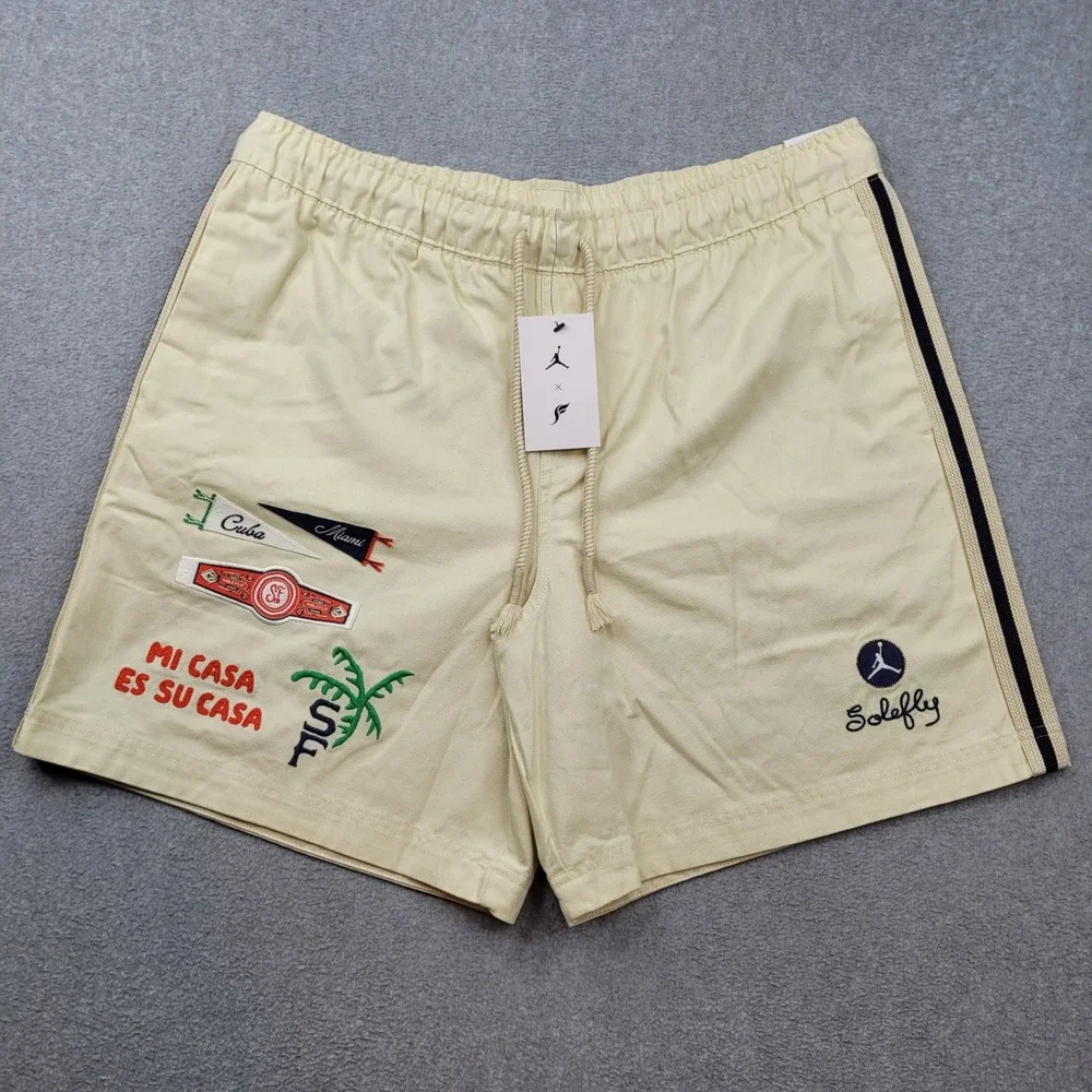 Jordan x SoleFly Diamond Shorts Mens XL Cream Embroidered FQ3806-203
